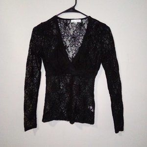 Wild Honey Black See-Through Long Sleeve Shirt, S